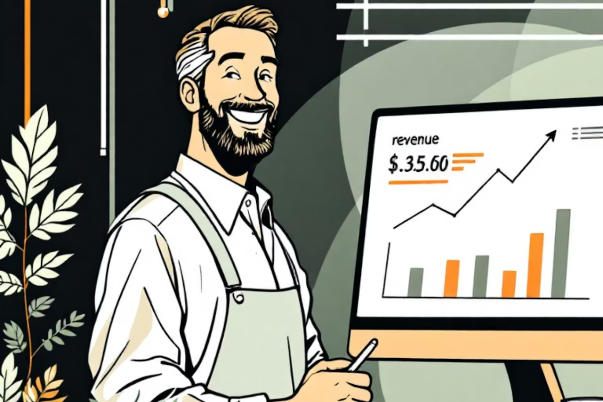 gestore hotel o bed and breakfast alla reception con grafico crescita prenotazioni dirette