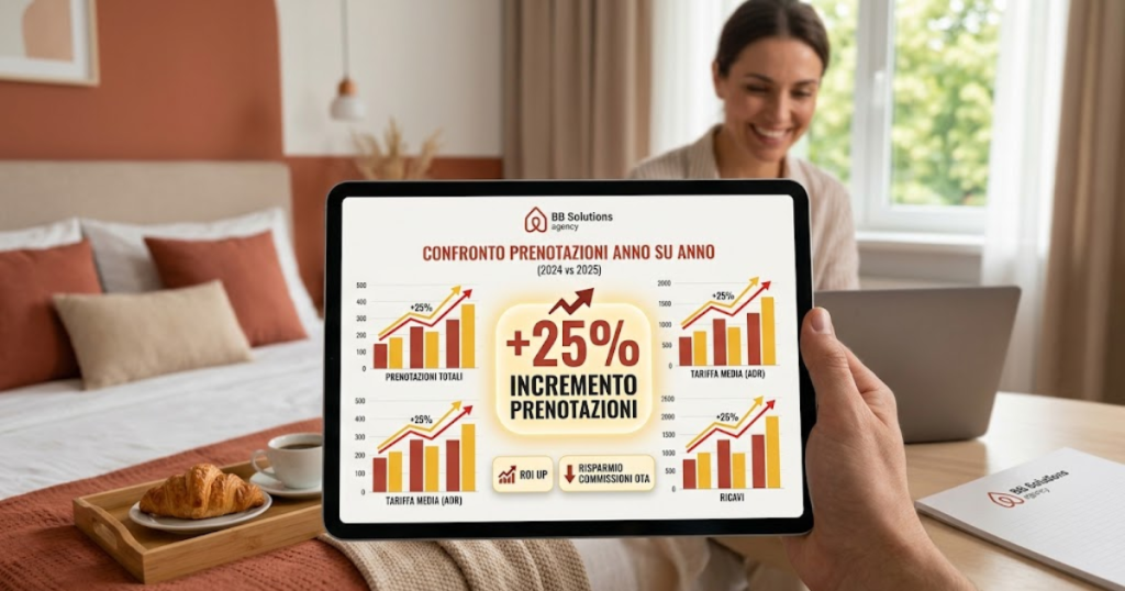 schermata di un foglio di calcolo con confronto prenotazioni anno su anno per un B&B